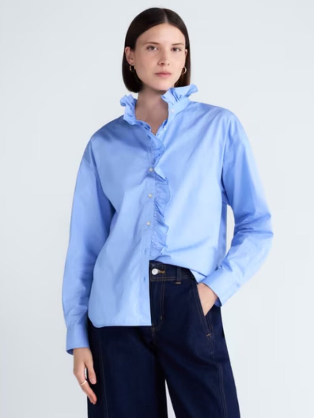 Free Assembly Women's and Women's Plus Ruffle Neck Cotton Top